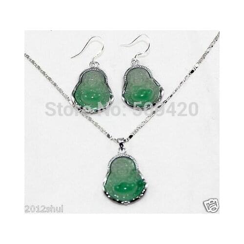 Wholesale jewe214>> charming real stone buddha earrings pendant necklace