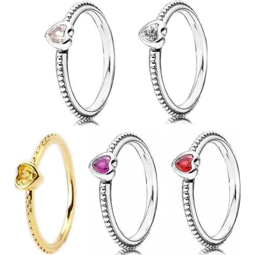 Original One Love Golden-Red Synthetic Rings With Crystal Ring For Women 925 Sterling Silver Ring Europe Gift Jewelry
