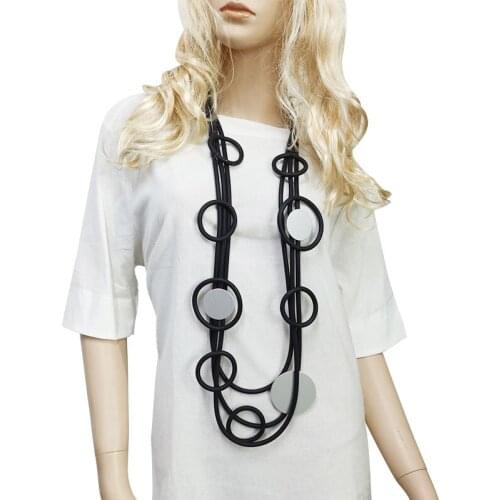 YD&YDBZ DIY Designer Gothic Big Round Aluminum Sheet Match Necklace Women Black Leather Rubber Rope Choker Trinket Necklaces