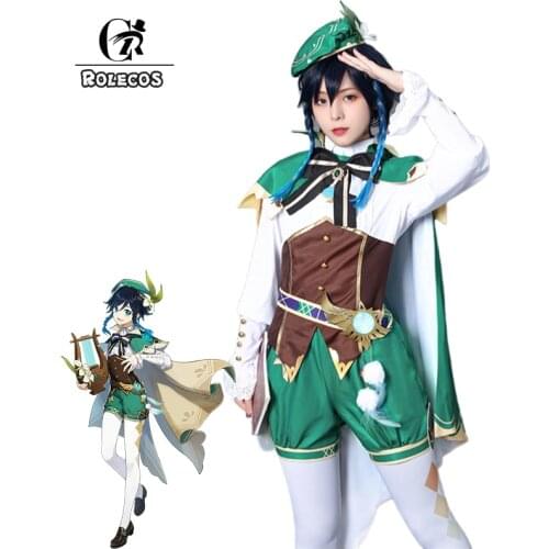 ROLECOS Game Genshin Impact Cosplay VENTI Costume 2020 New Cosplay VENTI Costumes Games Cape Top Pants Set Female Costume