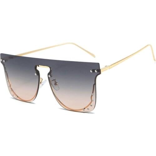 Veshion Rimless One Lens Rivet Luxury Sunglasses Men Women Fashion Shades UV400 Vintage Glasses