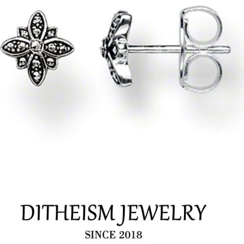 Marcasite Star Flower Stud Earrings, 2018 New Cubic Zirconia Fashion Jewelry 925 Sterling Silver Romantic Gift For Women Lover