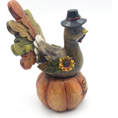 Turkey On Pumpkin Yard Statue Thanksgiving Holiday Decoration Creative Furnishing Furniture Indoor And Outdoor Decoration Table