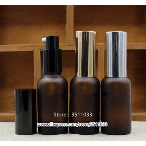 30ml Browm Glass Cosmetic Essence Emulsion Packing Bottle Black Gold Silver Cap Amber Empty Toner Essential Oil Container Vials