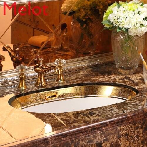 European-style table under the basin oval embedded gold washbasin washbasin washbasin washbasin art ceramic basin