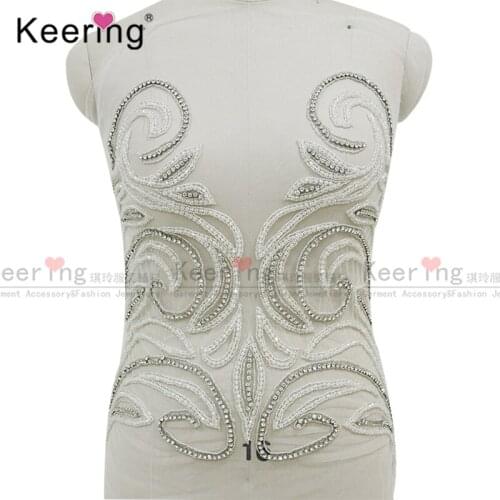 Fashion Hand-Made Rhinestone Glass Bodice Applique for Womens Dress WDP-315