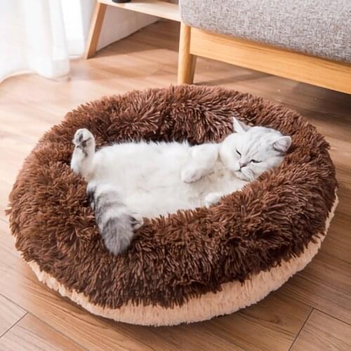 Round cat litter autumn and winter comfortable donut dog bed plush kennel cat bed kitten British short Garfield pet supplies