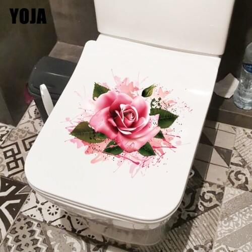 YOJA 24.4CM×20.2CM Romantic Hand Drawn Roses Toilet Stickers Room Wall Decals Home Decoration T1-2623