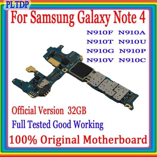 Factory unlocked for Samsung Galaxy Note 4 N910U N910G N910F N910A N910P N910V motherboard 100% Origina Logic board