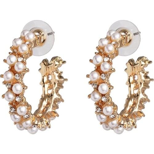 Vintage Korean Hoop Earrings For Women Handmade Sweet Simulated Pearl Circle Jewelry Pendientes Gifts Accessories Brincos