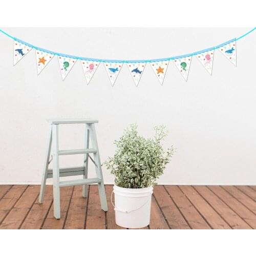 1 Set Paper Banner Bunting Pennant For Kids Boys Sea Life Marine Animal Fish Party Supplies Including 10 Flags And A String