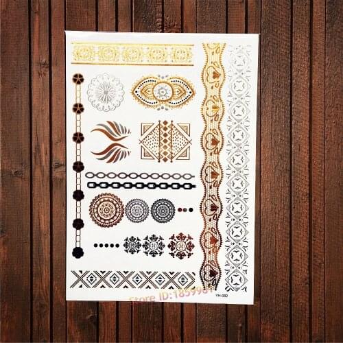 1PC Glitter Lace Jewel Gold Metallic Tattoo Wing Henna Flower Bracelet Design Waterproof Body Art Temporary Tattoo Sticker AYH82