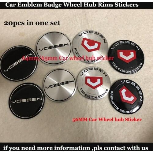 20pcs/set Auto Car Rim Wheel Sticker 56MM 65MM for Vossen Logo Car Wheel Hub Center Decal Auto Accessories Car Emblem Badge Cap