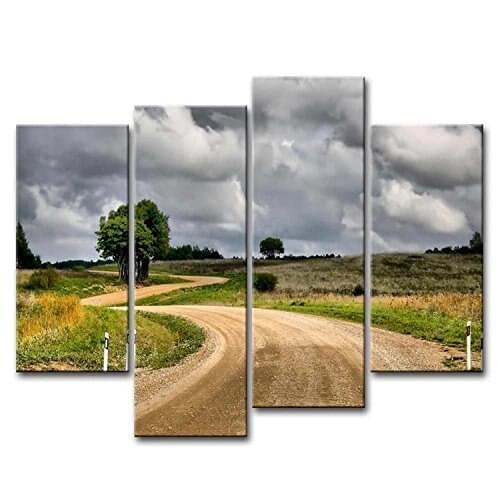 4 Panels Framed Beautiful rural road Painting Canvas Wall Art Picture Home Decoration Living Room Canvas Print Modern Painting