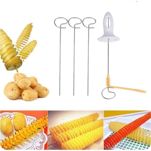 4 Spits Tornado Potato Spiral Cutter Slicer Spiral Potato Tower Chips Making Twist Shredder