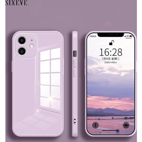 Original Liquid Square Tempered glass Case For iPhone 12 mini 11 Pro Max X XS XR SE 2020 7 8 Plus Shockproof Frame protect Cover