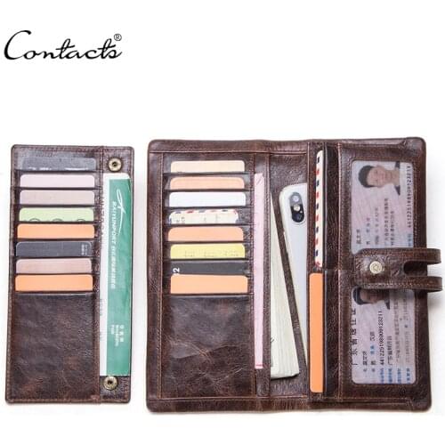 CONTACTS genuine leather men clutch wallet with zipper coin purse for iPhone Detachable card holder passport long wallet female