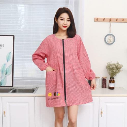 Apron women with sleeves kitchen cooking adult cotton overalls cute long sleeve oil-proof fashion