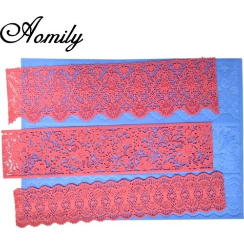 Aomily 3 in 1 Flower Lace Mold Cake Border Decoration Tool Fondant Cake 3D Mold Food Grade Silicone Mat Mould Baking Flower Mold