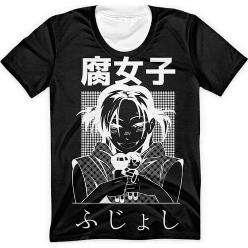 Sad Japanese Anime Pink T Shirt Kawaii Streetwear Stare Punk Girls Tees Harajuku Black Voice of Life Tops Women Summer T-shirt