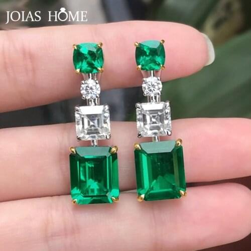 JoiasHome Luxury Female Silver 925 Jewelry Geometry Gemstones Earrings Emerald Zircon Womens Long Ear-drops Party Gift 2021 New