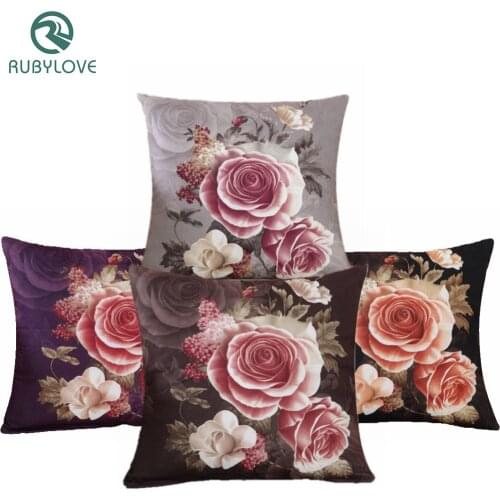 RUBYLOVE Cotton Cloth Retro Classic Peony Flower Printed Cushion Cover Throw Pillow Case For Living Room Bed Room