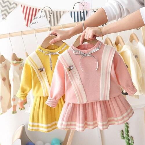New spring childrens clothing sweater girls baby sweater short dress suit cartoon fashion tide female treasure two-piece suit