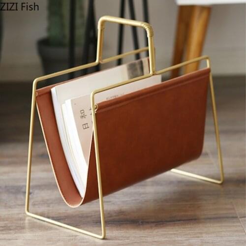Nordic PU Leather Metal Gold Bookshelf Iron File Book Organizer Shelves Magazine Holder Book Rack Home Decoration Accessories