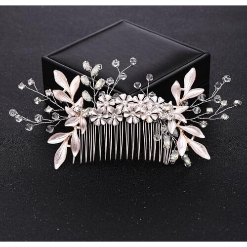 Trendy Bride Hair Comb Rhinestone Crystal Headdress Bride Flower Hair Accessories Handmade Hair Jewelry Wedding Hair Accessories