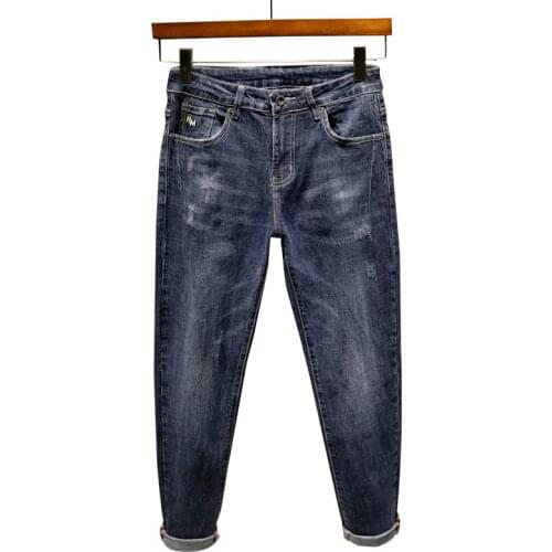 Mens Jeans Dark Blue Elasticity Regular Fit Direct Straight 2021 Autumn Winter Business Casual Long Trousers For Tall Man Jeans