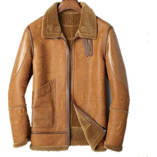 Genuine Leather Jacket Mens Winter Jacket Real Sheepskin Coat for Men Real Wool Fur Warm Jackets Plus Size L18-5017 MY1680
