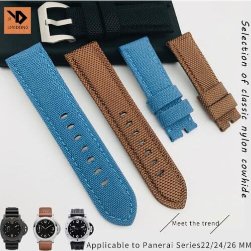 22mm 24mm 26mm Black Blue Canvas Nylon Leather Watchband Needle Buckle Watch Strap Suitable for Panerai Series Watch Free Tool