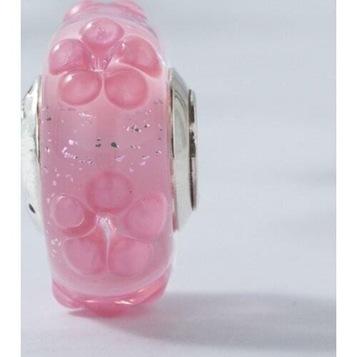 2020 New Spring Charms 925 sterling Silver Pink Flower Murano Glass Charm Beads fit Bracelet Necklace DIY for women Jewelry