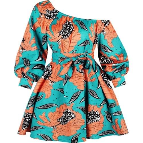 New Sexy Shoulder Off Floral Dress Fashion Long Sleeve Women African Dashiki Print Dress African Party Dresses African Clothes