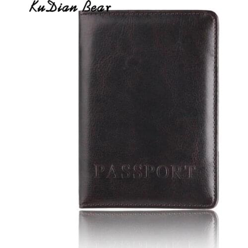 KUDIAN BEAR Leather Men Passport Cover Money Wallet Travel Card Holder Case Fashion Male Business Card Bag BIH238 PM49