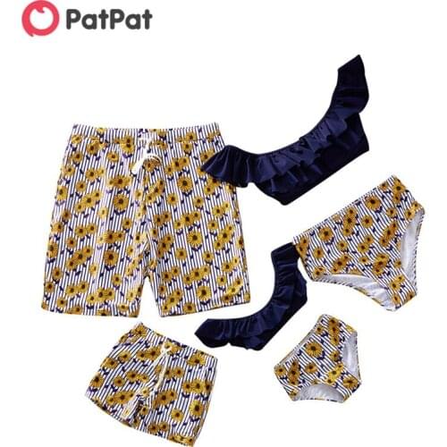 PatPat New Arrival Summer Stripes Daisy Charm Family Matching Swimsuit Casual Print Flowers Comfort Baby Girl And Boy Outfits