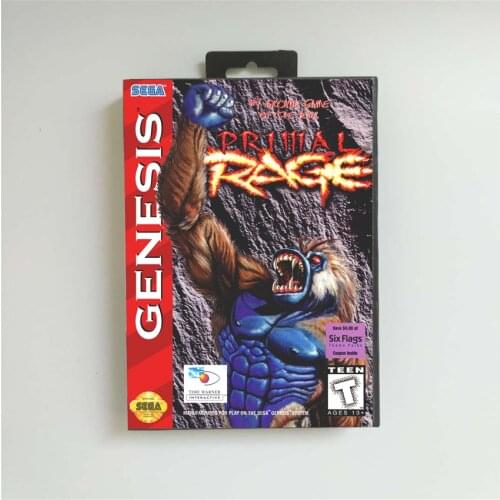Primal Rage - USA Cover With Retail Box 16 Bit MD Game Card for Sega Megadrive Genesis Video Game Console