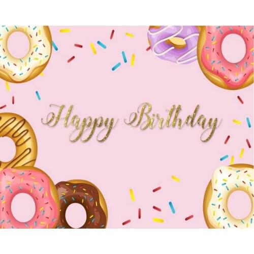 Happy Birthday Donut Pink Party Backdrop Baby Shower Room Decor Photo Booth Studio Prop