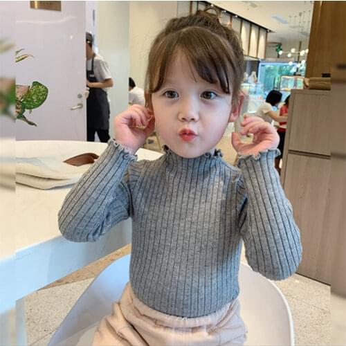Height 80-150cm Girls Pit Strip Bottoming Shirt Korean Pullover Childrens Solid Color Top New Cotton Knitted Wool Long-Sleeved