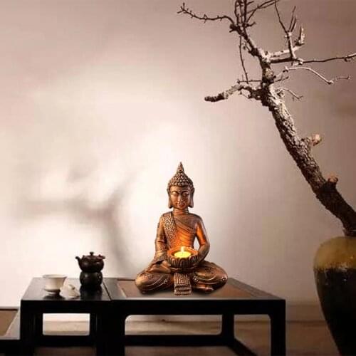 Buddha Statue Candle Holder Zen Garden Sculpture Meditation Budda Figurines Room Home Decor Buddha Statues Resin Buddh Figurine