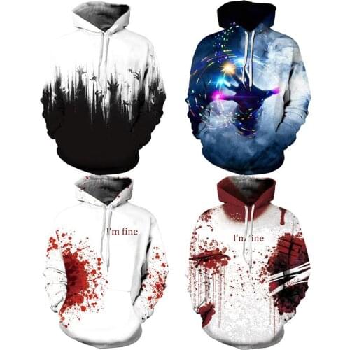 Halloween Unisex Long Sleeve Bloody Digital Print Loose Pullover Blouse Hoodie
