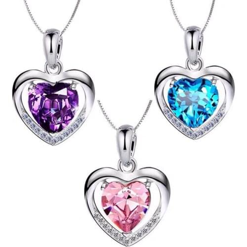 Eternal Love - Every Day Is Valentines Day - Fashion Romance Silver Color Heart-shaped Blue Crystal Eternal Heart Pendants