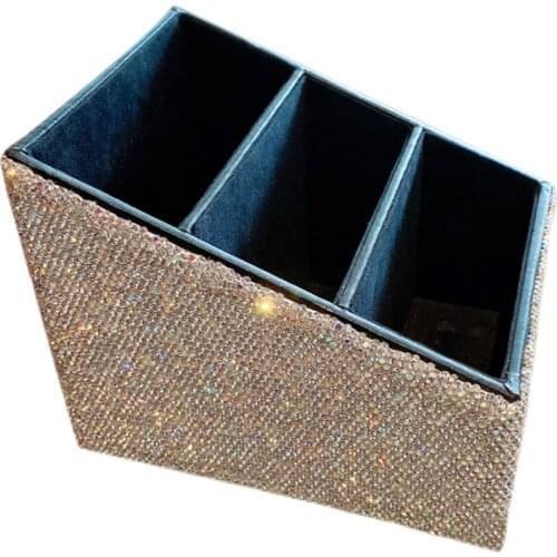 Shiny diamond cosmetic storage box PU leather household desktop cosmetic jewelry storage box sundry table cabinet container