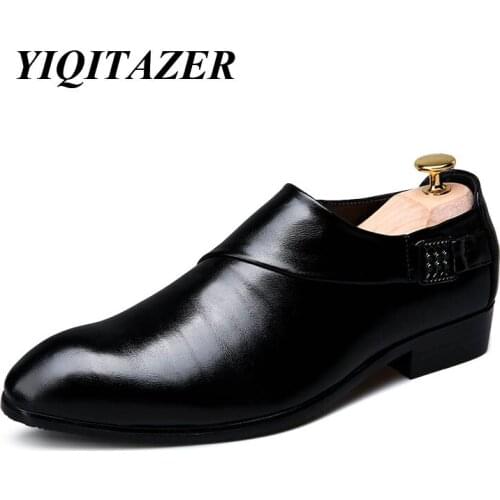 YIQITAZER 2018 Fashion Business Slipon Loafers Casual Shoes Men,High Quality Flats Mans Dress Shoes Leather Black Brown