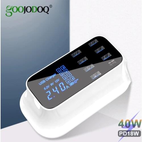 GOOJODOQ PD Charger 40W 8 Port USB Charger Smart LED Display USB Fast Charging for Apple iPhone Adapter ipad Xiaomi Samsung