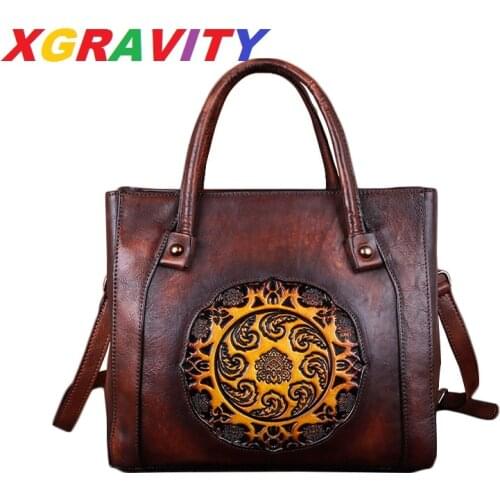 Women Luxury Branded Flower Design Cowhide Genuine Leather Handbags Cross Bogy Big Bags Feamale Retro Ethnic Handbags Tote Bags