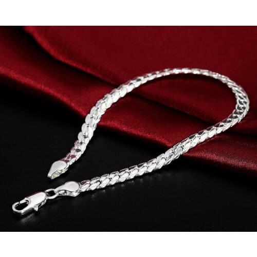 Two Colors 925 Sterling Silver Flat Snake Chain Bracelet For Women Girl Newest Fine Jewelry