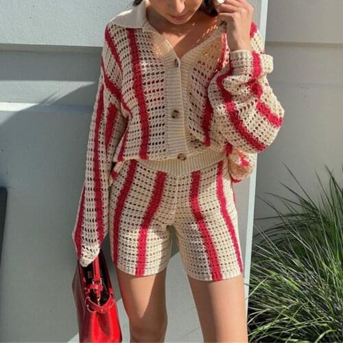Knitted Long Sleeve Sweater Cardigan Women Red Stripe Loose Y2K Autumn Winter Fashion Casual Sweater Top V Neck Oversizeds
