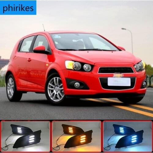 1 Set For Chevrolet Chevy AVEO Sonic 2011 2012 2013 Car LED DRL Light Daytime Running Light Daylight With Turn Signal Lamp