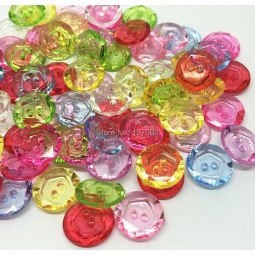 100pcs 15mm Mixed Tranparent Acrylic Round Buttons Sewing 2 Holes Button Embellishments
